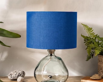 Sapphire Blue Linen Lampshade, Drum Blue Lamp Shade