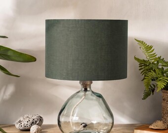 Dark Slate Green Linen Lampshade, Drum Green Lamp Shade