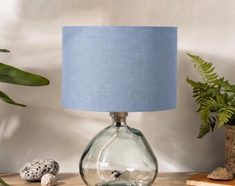 Powder Blue Linen Lampshade, Drum Blue Lamp Shade
