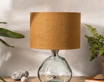 Caramel Linen Lampshade, Drum Brown Yellow Lamp Shade