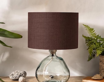 Dark Brown Linen Lampshade, Drum Brown Yellow Lamp Shade
