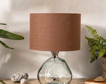 Cinnamon Linen Lampshade, Drum Brown Yellow Lamp Shade