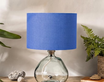 Cornflower Blue Linen Lampshade, Drum Blue Lamp Shade
