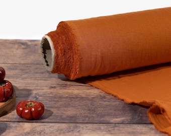 Pumpkin Orange Linen Fabric by the Metre, Pure Washed & Softened Lithuanian Linen, OEKO Tex Certified, 205 gsm, 145cm (57") Width