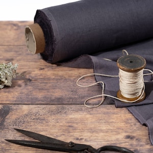 Charcoal Grey Linen Fabric by the Metre, Soft Lithuanian Linen, OEKO Tex Certified Washed Linen, 205 gsm, 145cm (57&quot;) Width