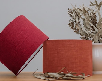 Red Linen Lampshades, Drum Lamp Shades 20cm, 30cm, 40cm