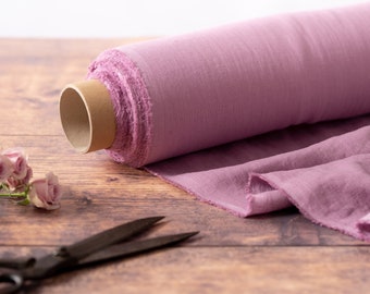 Pink Lilac Linen Fabric by the Metre, OEKO Tex Certified Washed and Softened Lithuanian Linen 205 gsm, 145cm (57") Width