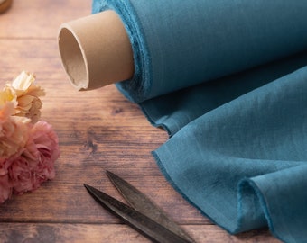 Turquoise Blue Linen Fabric, Softened Lithuanian Linen, OEKO-TEX® Certified,205 gsm, 145cm Width