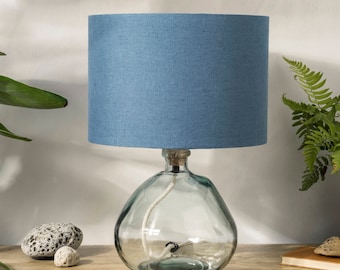 Blauer Leinen Lampenschirm für Tischlampe, Stehlampe oder Deckenleuchte, UNO Blauer Trommel-Lampenschirm