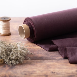 Dark Plum Purple Linen Fabric by the Metre, OEKO Tex Certified Washed and Softened Lithuanian Linen 205 gsm, 145cm (57&quot;) Width