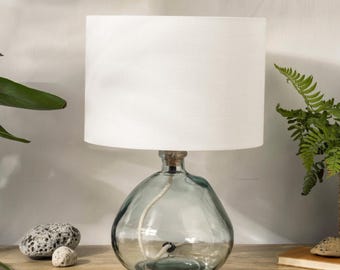 White Linen Drum Lampshade, Handmade, Soft Textured Finish
