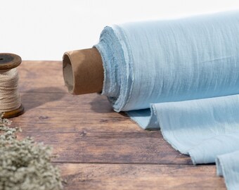 Light Sky Blue Linen Fabric by the Metre, Soft Lithuanian Linen, OEKO Tex Certified Washed Linen, 205 gsm, 145cm (57") Width