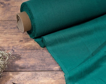 Emerald Green Linen Fabric, Soft Washed Lithuanian Linen, OEKO-TEX® Certified, 205 gsm