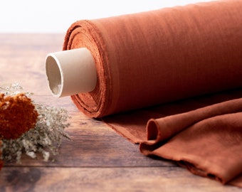 Terracotta Softened Lithuanian Linen Fabric by the Metre, OEKO Tex Certified Washed 100% Orange Linen Fabric, 205 gsm, 145cm (57") Width