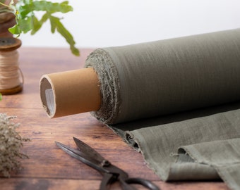 Dusty Sage Green Linen Fabric by the Metre, OEKO Tex Certified Washed and Softened Lithuanian Linen 205 gsm, 145cm (57") Width