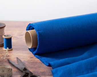 Royal Blue Linen Fabric by the Metre, OEKO Tex Certified Washed and Softened Lithuanian Linen 205 gsm, 145cm (57") Width