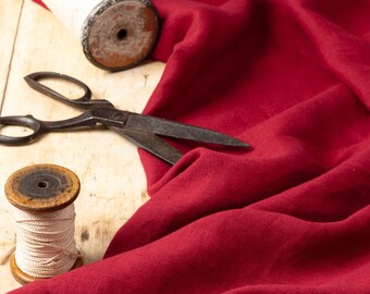 Washed Pure Burgundy Linen Fabric, OEKO-TEX® Certified, 205 gsm
