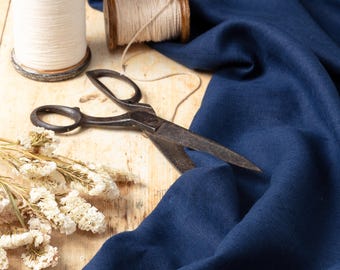Washed Pure Dark Blue Linen Fabric, OEKO-TEX® Certified, 205 gsm