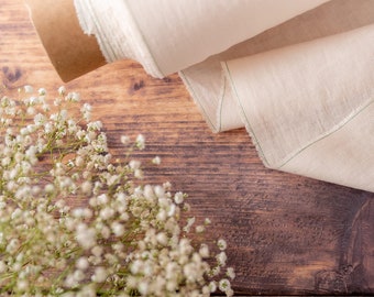 Light Cream Linen Fabric, Softened Lithuanian Linen, OEKO Tex Certified 205 gsm
