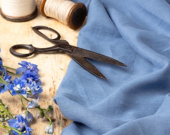 Washed Pure Steel Blue Linen Fabric, OEKO-TEX® Certified, 205 gsm