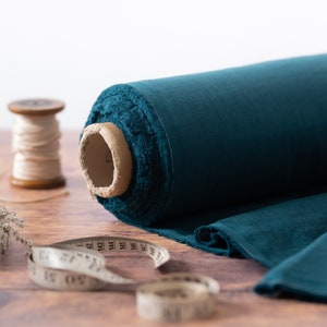 Deep Teal Blue Linen Fabric by the Metre, OEKO Tex Certified Washed and Softened Lithuanian Linen 205 gsm, 145cm (57&quot;) Width