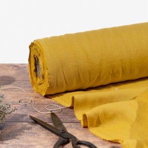 Honey Yellow Linen Fabric by the Metre, Soft Lithuanian Linen, OEKO Tex Certified Washed Linen, 205 gsm, 145cm 57 Width image 1