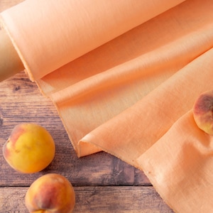 Peach Linen Fabric by the Metre, OEKO Tex Certified Washed & Softened Pure Lithuanian Linen, Apricot Linen Fabric 205 gsm, 145cm (57") Width