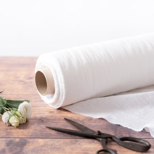 Bright White Linen Fabric by the Metre, OEKO Tex Certified Washed and Softened Lithuanian Linen 205 gsm, 145cm (57") Width