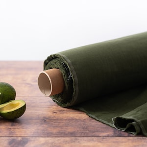 Avocado Green Linen Fabric by the Metre, OEKO Tex Certified Washed Lithuanian Linen 205 gsm, 145cm (57") Width