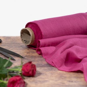 Fuchsia Pink Linen Fabric by the Metre, Soft Lithuanian Linen, OEKO Tex Certified Washed Hot Pink Linen Fabric, 205 gsm, 145cm (57")