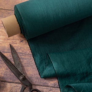 Dark Forest Green Linen Fabric by the Metre, OEKO Tex Certified Washed and Softened Lithuanian Linen 205 gsm, 145cm 57 Width image 1