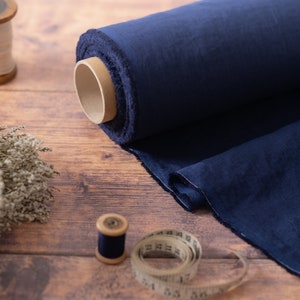 Navy Blue Linen Fabric by the Metre, OEKO Tex Certified Washed and Softened Lithuanian Linen 205 gsm, 145cm (57&quot;) Width