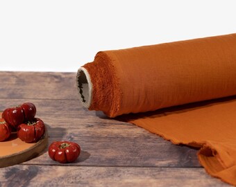 Pumpkin Orange Linen Fabric by the Metre, Pure Washed & Softened Lithuanian Linen, OEKO Tex Certified, 205 gsm, 145cm (57") Width