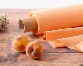 Peach Linen Fabric by the Metre, OEKO Tex Certified Washed & Softened Pure Lithuanian Linen, Apricot Linen Fabric 205 gsm, 145cm (57") Width