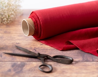 Berry Red Linen Fabric by the Metre, OEKO Tex Certified Washed and Softened Lithuanian Linen 205 gsm, 145cm (57") Width