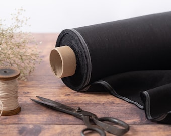 Black Linen Fabric by the Metre, OEKO Tex Certified Washed Lithuanian Linen 205 gsm, 145cm (57") Width