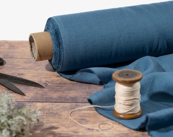 Dusty Blue Linen Fabric by the Metre, OEKO Tex Certified Soft Lithuanian Linen, Washed Pure Linen Fabric, 205 gsm, 145cm (57") Width