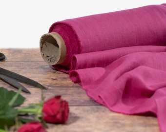 Fuchsia Pink Linen Fabric by the Metre, Soft Lithuanian Linen, OEKO Tex Certified Washed Hot Pink Linen Fabric, 205 gsm, 145cm (57")