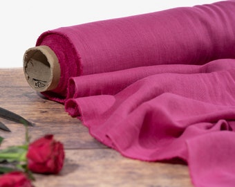 Fuchsia Pink Linen Fabric by the Metre, Soft Lithuanian Linen, OEKO Tex Certified Washed Hot Pink Linen Fabric, 205 gsm, 145cm (57")