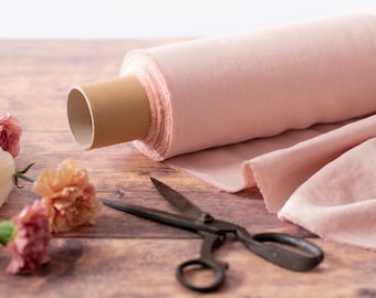 Blush Pink Linen Fabric by the Metre, OEKO Tex Certified Washed Lithuanian Linen 205 gsm, 145cm (57") Width