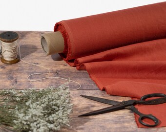 Brick Red Linen Fabric by the Metre, Soft Lithuanian Linen, OEKO Tex Certified Washed Linen, 205 gsm, 145cm (57") Width