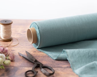 Dusty Turquoise Linen Fabric by the Metre, OEKO Tex Certified Washed and Softened Lithuanian Linen 205 gsm, 145cm (57") Width