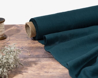 Teal Linen Fabric by the Metre, Deep Turquoise OEKO Tex Certified Washed Pure Lithuanian Linen Fabric, 205 gsm, 145cm (57") Width