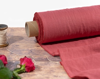 Raspberry Linen Fabric by the Metre, OEKO Tex Certified Lithuanian Linen, Soft & Washed Pure Pink Linen Fabric, 205 gsm, 145cm (57") Width