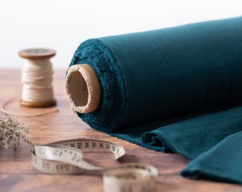 Deep Teal Blue Linen Fabric by the Metre, OEKO Tex Certified Washed and Softened Lithuanian Linen 205 gsm, 145cm (57") Width