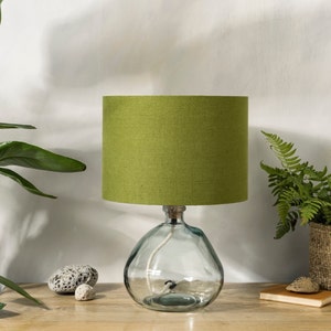 Linen Moss Green Lampshade, Green Lamp Shade for Table Lamp, Floor or Ceiling Light Shade, UNO Drum Large & Small Lamp Shades 20cm 30cm 40cm