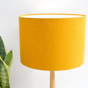 Linen Yellow Lampshades, Linen Lampshade for Table Lamp, Floor or Pendant Ceiling Light Shade, Yellow UNO Drum Lampshade 20cm 30cm 40cm image 2