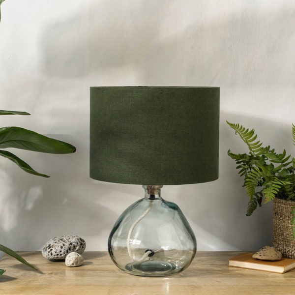 Abat-jour lin vert avocat, abat-jour tambour UNO vert olive pour plafonnier, lampadaire ou lampe de chevet