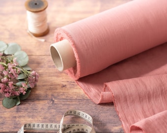 Tissu lin rose rose au mètre, lin lituanien certifié OEKO Tex, lavé et adouci 205 g/m², 145 cm (57") de largeur
