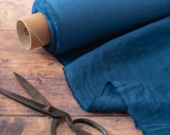 Petrol Blue Linen Fabric by the Metre, OEKO Tex Certified Washed and Softened Lithuanian Linen 205 gsm, 145cm (57") Width